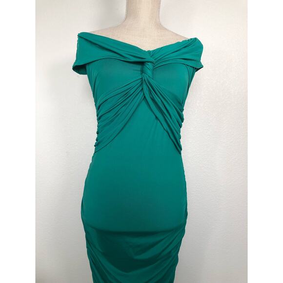 Micas Emerald Off the Shoulder Ruched Midi Dress - M - Picture 3 of 7